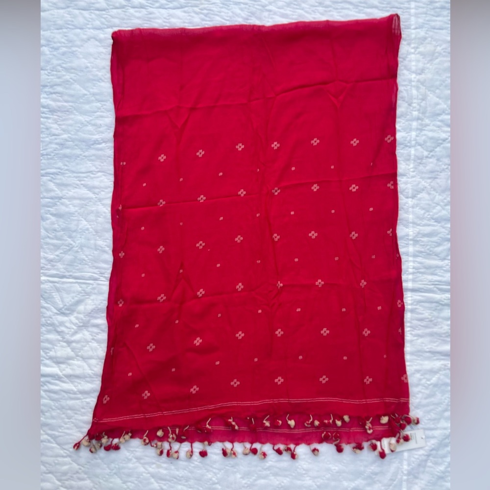 Eileen Fisher Bright Pink Embroidered Tassel Scarf